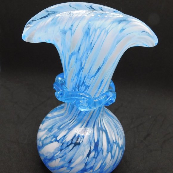 Vintage Other - small vintage vase blue white glass ruffle spot